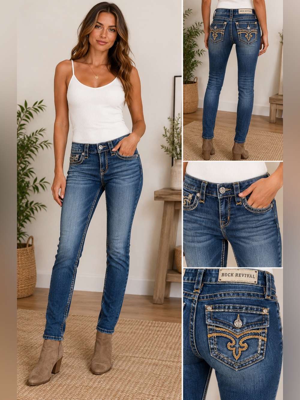Rock Revival Cully Skinny Jeans Size 26 Medium Wash Flap Pocket Stretch